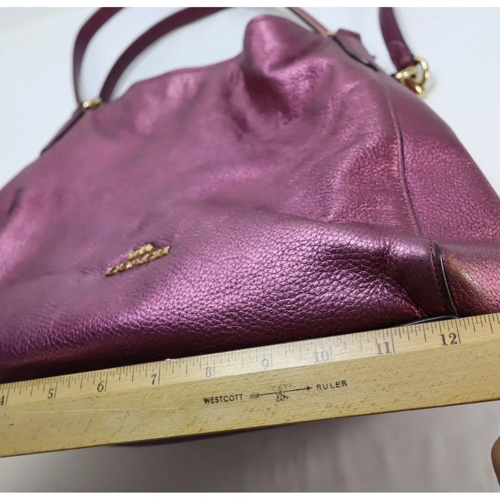Coach Hallie Pebble‎ Leather Shoulder Bag Metallic Berry F80271 Hobo Redefined